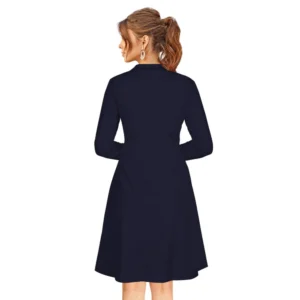 Generic Women's Knitting stretchable Solid Round Neck Full Sleeve Dress (Blue)