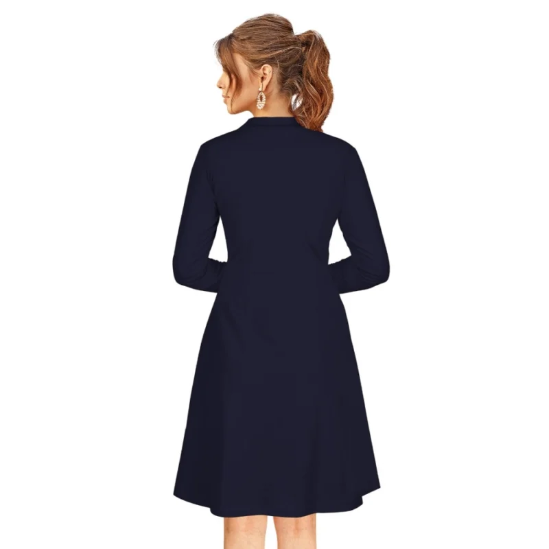 Generic Women's Knitting stretchable Solid Round Neck Full Sleeve Dress (Blue)