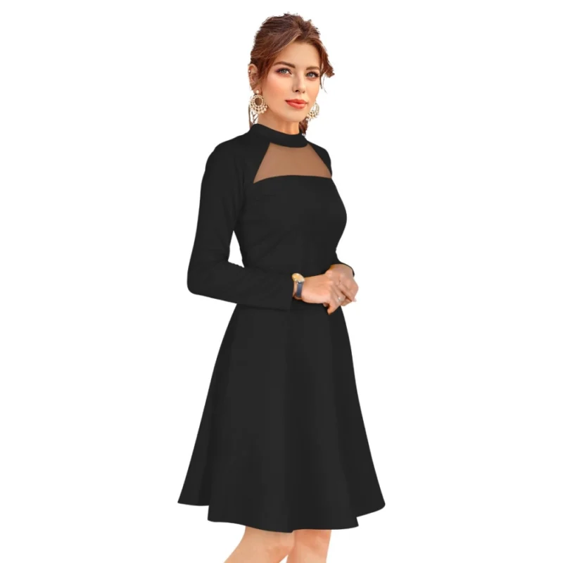 54163288459_5f1773171f_o_d-1000x1000-1.webp Generic Women's Knitting stretchable Solid Round Neck Full Sleeve Dress (Black)