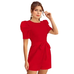 54163288959_f307923a30_o_d-1000x1000-1.webp Generic Women's Knitting stretchable Solid Round Neck 3-4 Puff Sleeve Dress (Red )