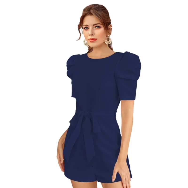 54163288979_81bb6472e9_o_d-1000x1000-1.webp Generic Women's Knitting stretchable Solid Round Neck 3-4 Puff Sleeve Dress (Blue)