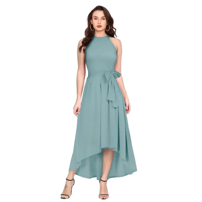 54163424020_20c67a05ac_o_d-1000x1000-1.webp Generic Women's Polyester Solid Halter Neck Sleeveless Dress (Pista)