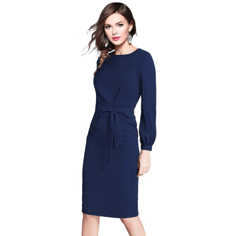 54163426475_03150f9db9_o_d-1000x1000-1.webp Generic Women's Knitting stretchable Solid Round Neck Full Sleeve Dress (Blue)