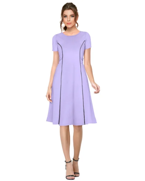 Generic Women's Knitting stretchable Solid Round Neck Cap Sleeve Dress (Purple)