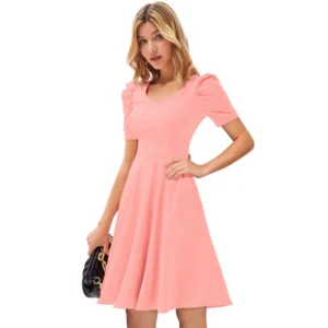 54163428445_8b7d7eba52_o_d-1000x1000-1.webp Generic Women's Knitting stretchable Solid V Neck Cap Sleeve Dress (Peach)