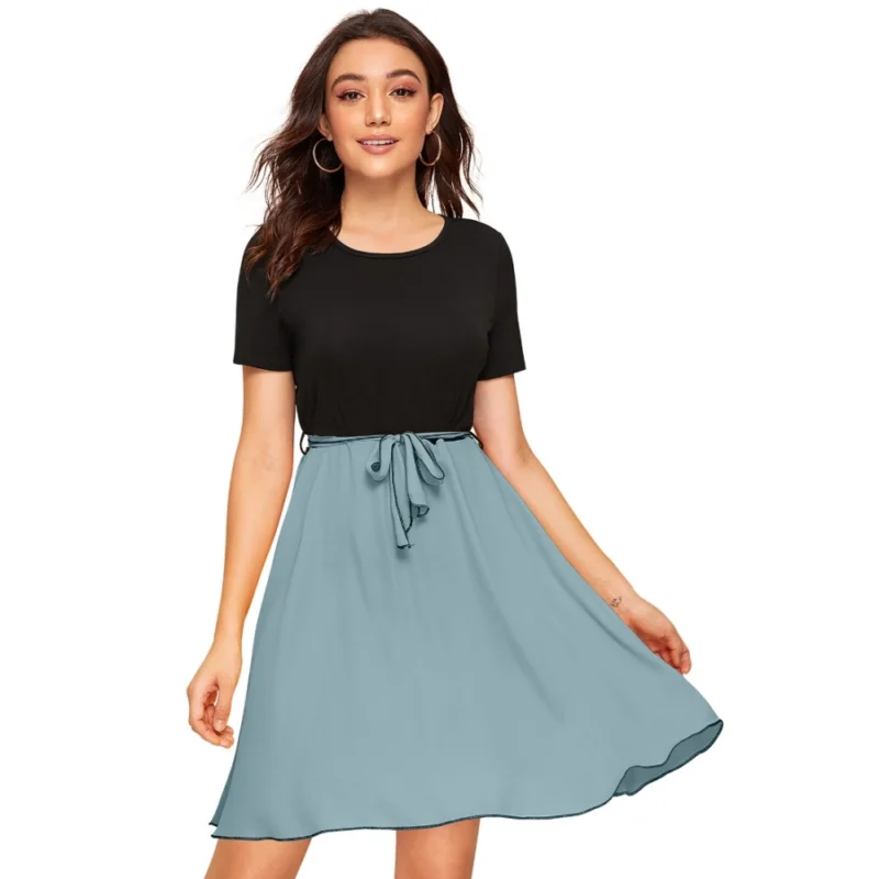 54163428715_4663690629_o_d-1000x1000-1.webp Generic Women's Knitting stretchable Solid Round Neck Cap Sleeve Dress (Pista)