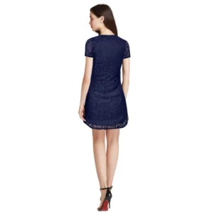 Generic Women's Rasal Solid Round Neck Cap Sleeve Dress (Blue)