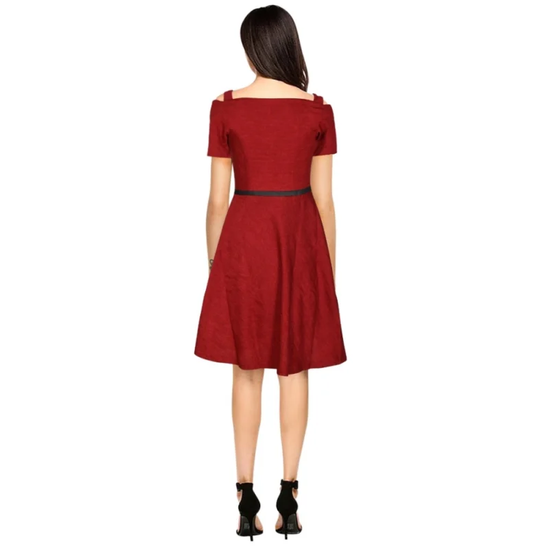 54163429090_61065c92c8_o_d-1000x1000-1.webp Generic Women's Polyester Solid V Neck Cap Sleeve Dress (Maroon)
