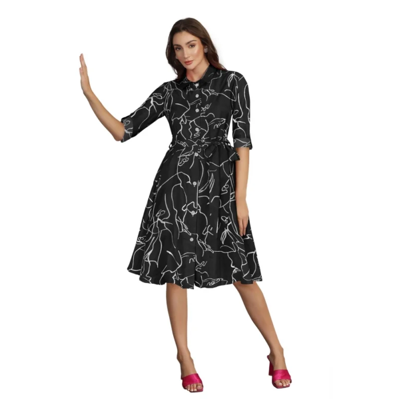 54164555132_3dbe37e980_o_d-1000x1000-1.webp Generic Women's Ruby Cotton Printed Shirt Collar 3-4th Sleeve Dress (Black)