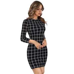 Generic Women's Polyester Solid High Neck Full Sleeve Dress (Black)