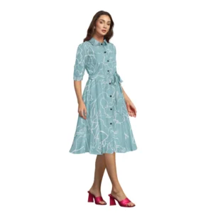 54165742219_a251829640_o_d-1000x1000-1.webp Generic Women's Ruby Cotton Printed Shirt Collar 3-4th Sleeve Dress (Pista)