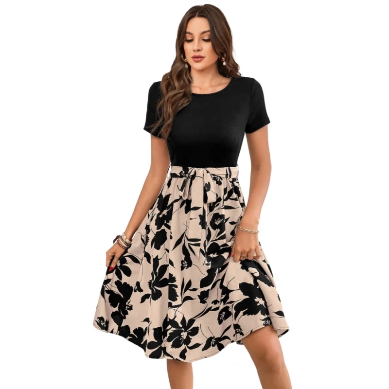54255630391_f67dfc4ea6_o_d-1000x1000-1.webp Generic Women's Knitting Printed Round Neck Short Sleeve Dress (Cream)