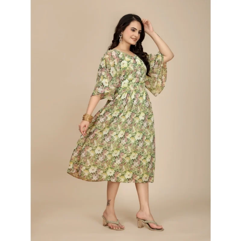 54255861023_e807458ca1_o_d-1000x1000-1.webp Generic Women's Georgette Printed Round Neck Short Sleeve Dress (Green)