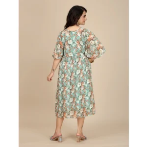 Generic Women's Georgette Printed Round Neck Short Sleeve Dress (Multicolor)