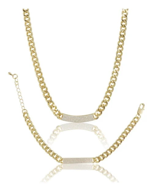 Generic Women's Stainless Steel Gold Polish Polish Hand Bracelet And Necklace (Gold Plated)