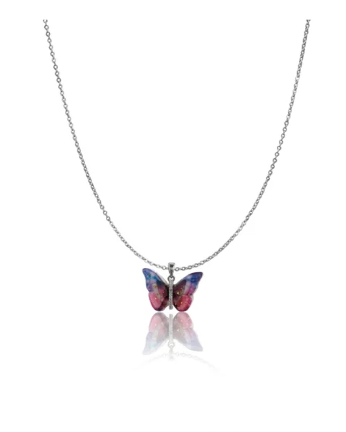 Generic Women's Stainless Steel Colorful Butterfly Pendent Dailywear chain (Silver Plated)