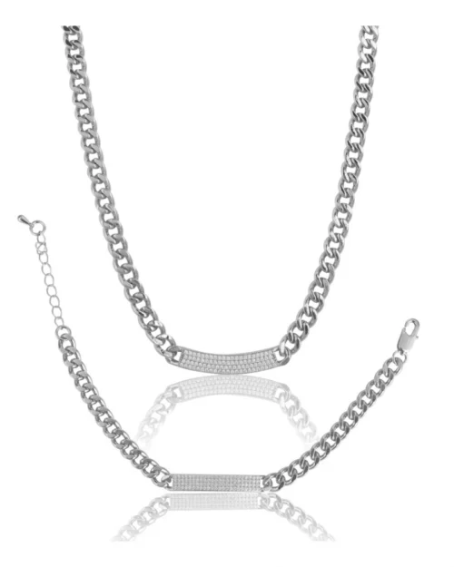 Generic Women's Stainless Steel Silver Polish Hand Bracelet And Necklace (Silver Plated)