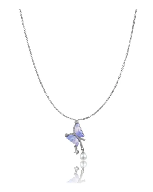 Generic Women's Stainless Steel Butterfly Dailywear Pendent Delicate Chain (Silver Plated)