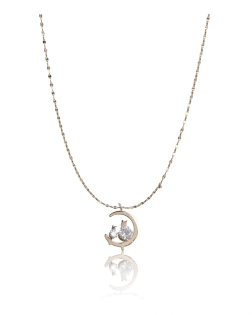 Generic Women's Stainless Steel Moon Pendent Delicate Chain (Gold Plated)