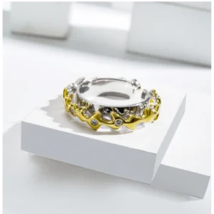 Generic Stainless Steel Double Tone High-Quality Freesize Ring (Silver Plated)