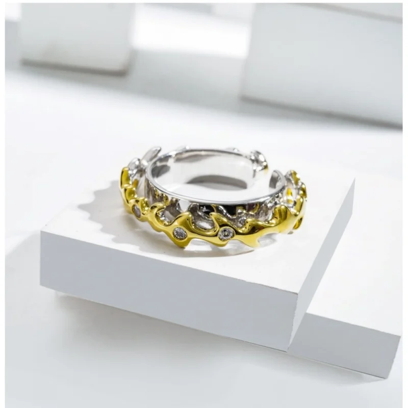 Generic Stainless Steel Double Tone High-Quality Freesize Ring (Silver Plated)
