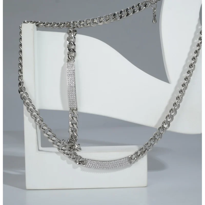 Generic Women's Stainless Steel Silver Polish Hand Bracelet And Necklace (Silver Plated)