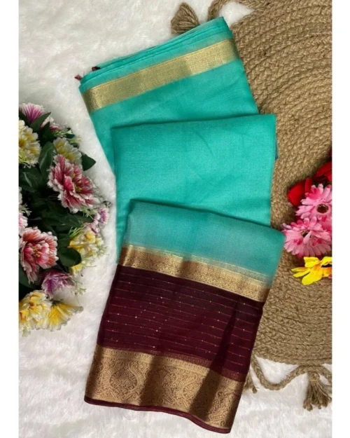 Generic Women's Khadi Cotton  Solid Saree With Unstitched Blouse 5.5Mtr (Sky Blue)
