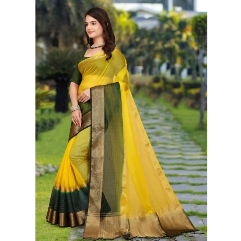 54435662954_e7aeae7f4c_o_d-1000x1000-1.webp Generic Women's Khadi Cotton Solid Saree With Unstitched Blouse 5.5Mtr (Yellow)