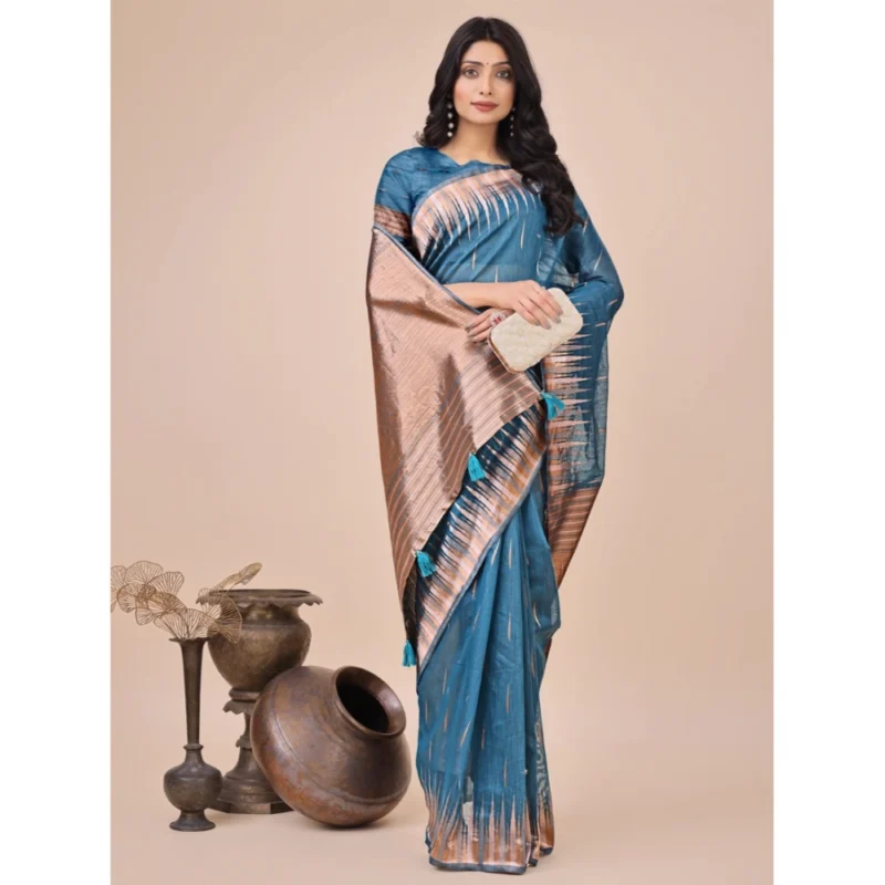 54442415871_37dcb8dcdd_o_d-1000x1000-1.webp Generic Women's Linen Cotton Printed Saree With Unstitched Blouse 5.5Mtr (Blue)