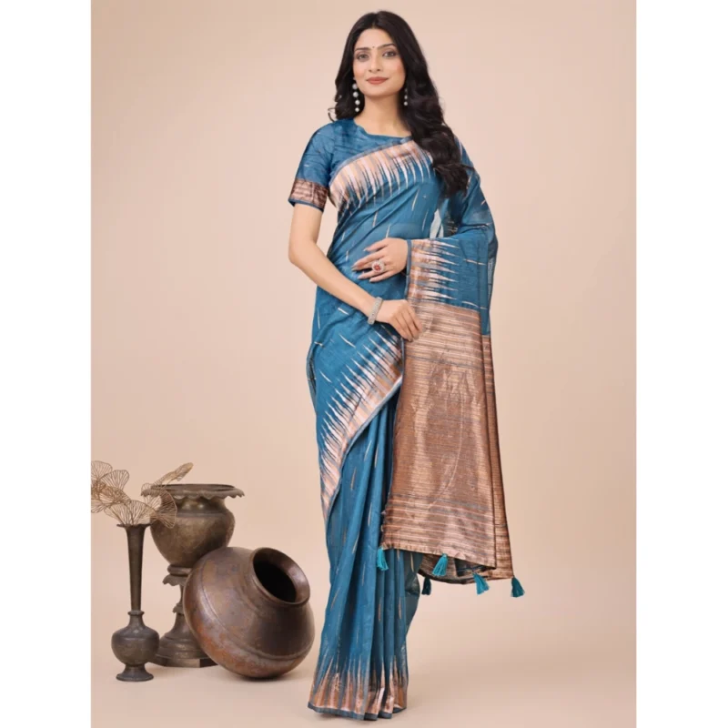 54442783875_e22e14a71a_o_d-1000x1000-1.webp Generic Women's Linen Cotton Printed Saree With Unstitched Blouse 5.5Mtr (Blue)