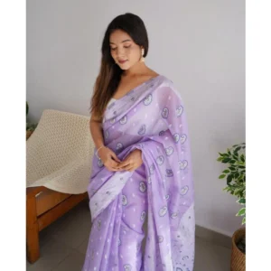 Generic Women's Cotton  Printed Saree With Unstitched Blouse 5.5Mtr (Lavender)