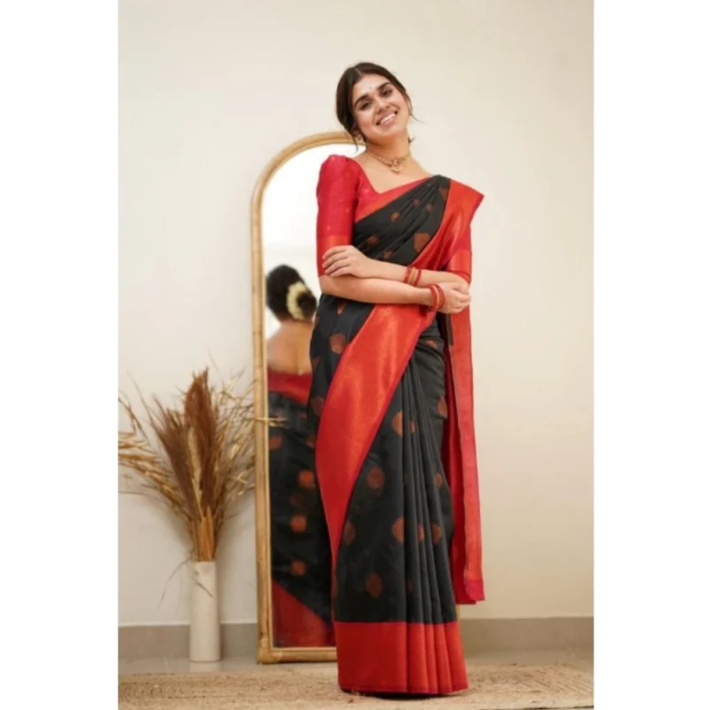 54457625546_e0548a857c_o_d-1000x1000-1.webp Generic Women's Silk Printed Saree With Unstitched Blouse 5.5Mtr (Black)