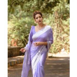 Generic Women's Cotton  Printed Saree With Unstitched Blouse 5.5Mtr (Lavender)