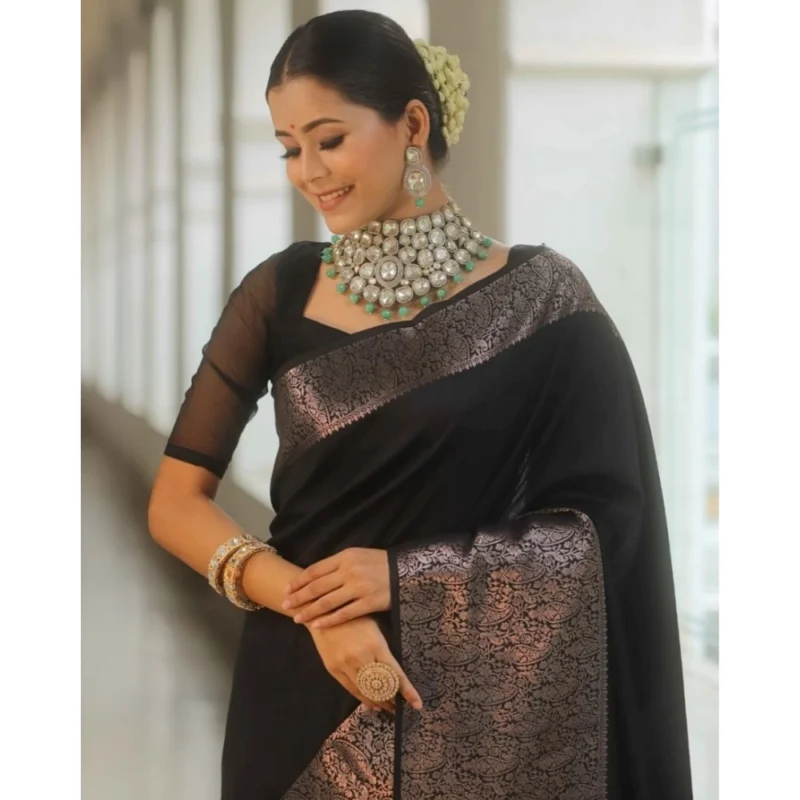 54457644684_aa55220652_o_d-1000x1000-1.webp Generic Women's Silk Printed Saree With Unstitched Blouse 5.5Mtr (Black)