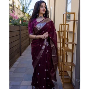 Generic Women's Cotton  Printed Saree With Unstitched Blouse 5.5Mtr (Maroon)