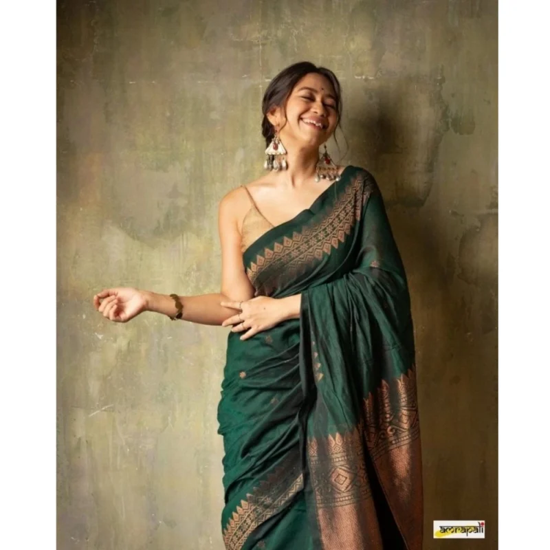 Generic Women's Silk Printed Saree With Unstitched Blouse 5.5Mtr (Green)