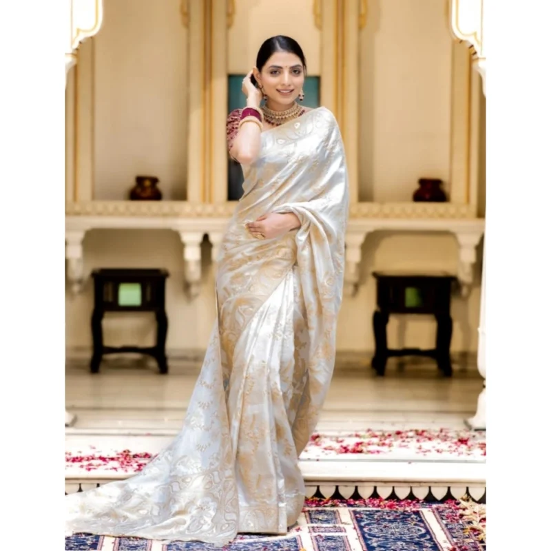 54457816434_c244516c78_o_d-1000x1000-1.webp Generic Women's Silk Printed Saree With Unstitched Blouse 5.5Mtr (White)