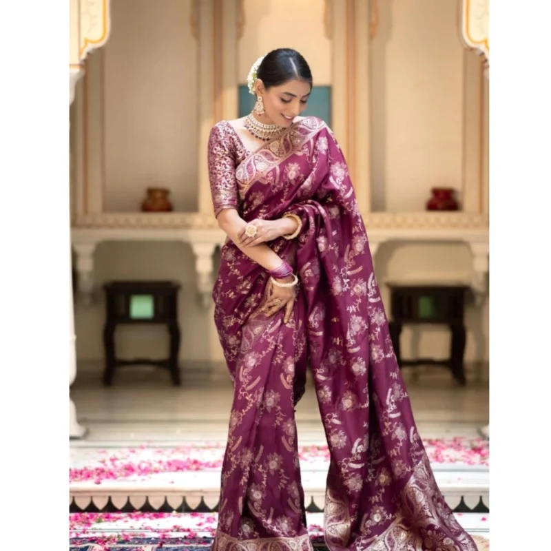 54457817019_c3e84a1ccc_o_d-1000x1000-1.webp Generic Women's Silk Printed Saree With Unstitched Blouse 5.5Mtr (Wine)