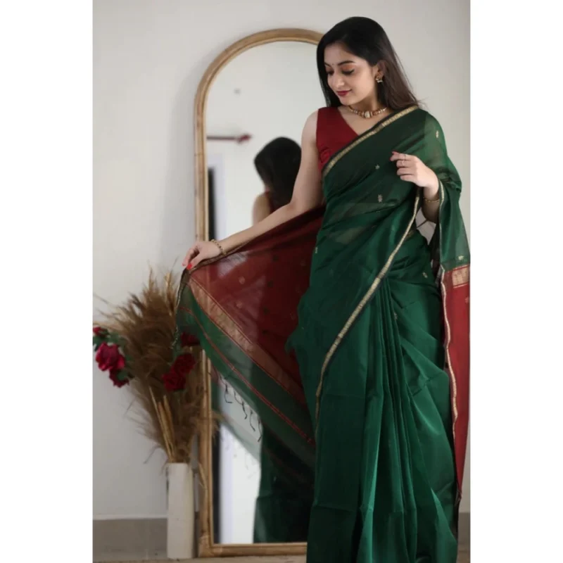 54457817990_9ec13c8407_o_d-1000x1000-1.webp Generic Women's Cotton Printed Saree With Unstitched Blouse 5.5Mtr (Dark Green)