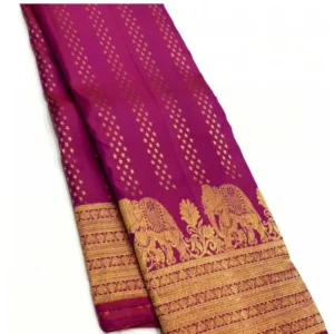 Generic Women's Silk Printed Saree With Unstitched Blouse 5.5Mtr (Rani Pink)