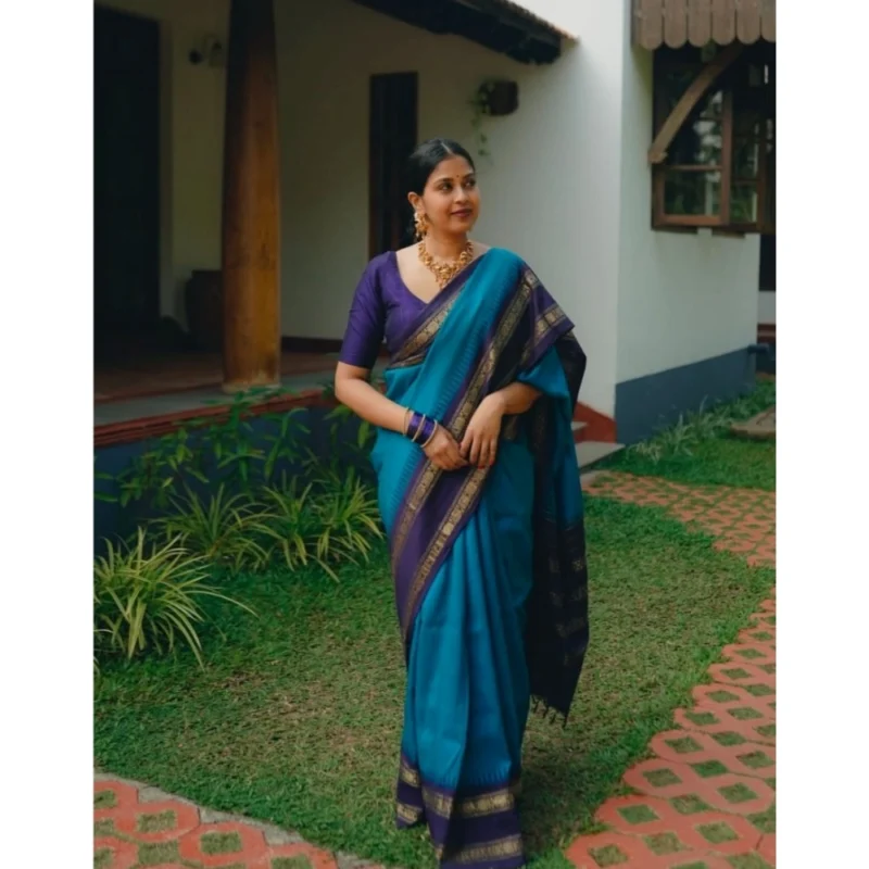 54457834020_c9e86cbbe6_o_d-1000x1000-1.webp Generic Women's Silk Printed Saree With Unstitched Blouse 5.5Mtr (Blue)