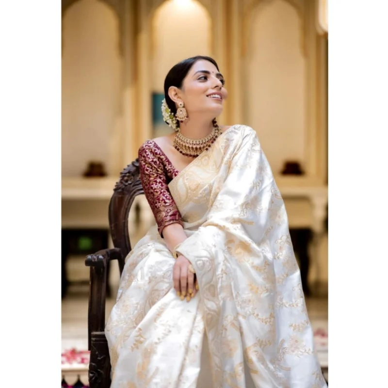 54457884333_e70e250df4_o_d-1000x1000-1.webp Generic Women's Silk Printed Saree With Unstitched Blouse 5.5Mtr (White)