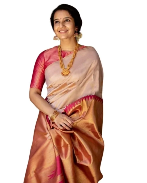 Generic Women's Silk Printed Saree With Unstitched Blouse 5.5Mtr (Cream)