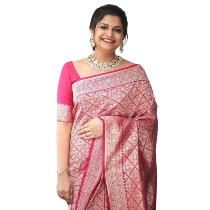 54464938752_a3f7bbbd49_o_d-1000x1000-1.webp Generic Women's Silk Printed Saree With Unstitched Blouse 5.5Mtr (Pink)