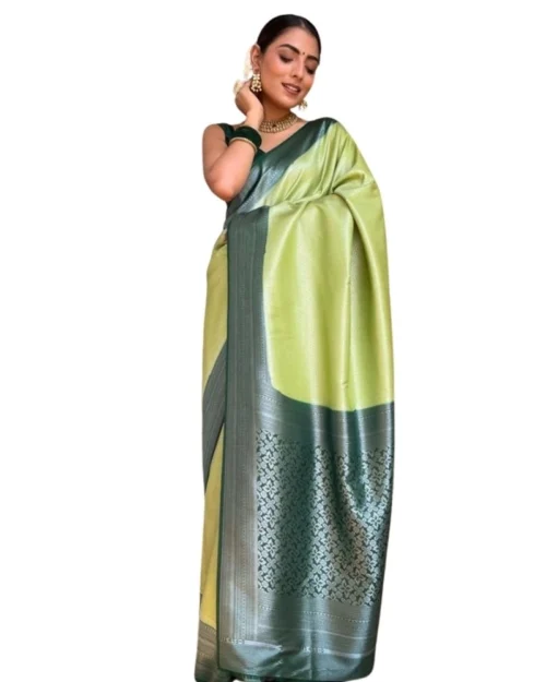 Generic Women's Silk Printed Saree With Unstitched Blouse 5.5Mtr (Sea Green)