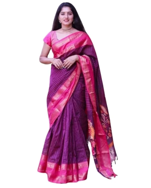 Generic Women's Silk Printed Saree With Unstitched Blouse 5.5Mtr (Purple)