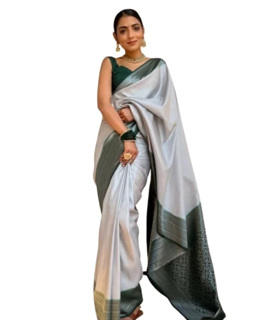 Generic Women's Silk Printed Saree With Unstitched Blouse 5.5Mtr (Grey)