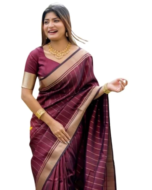 Generic Women's Silk Printed Saree With Unstitched Blouse 5.5Mtr (Maroon)