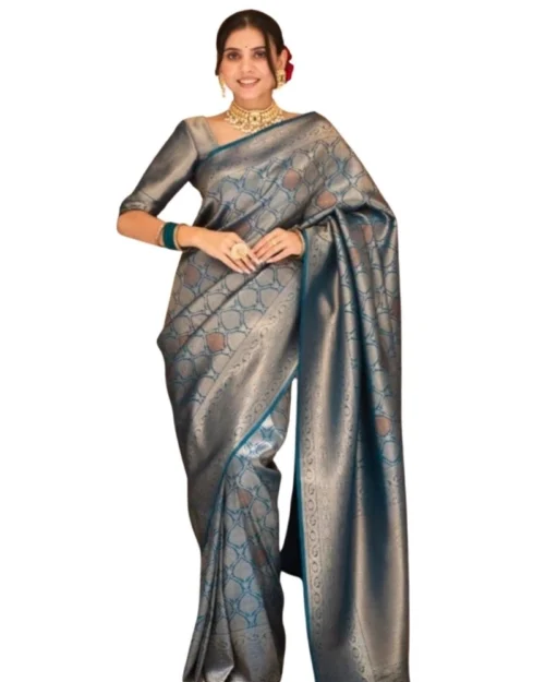 Generic Women's Silk Printed Saree With Unstitched Blouse 5.5Mtr (Rama)