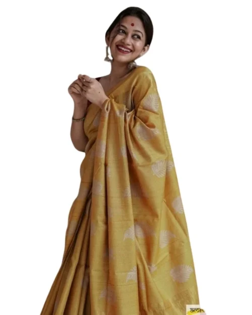 Generic Women's Silk Printed Saree With Unstitched Blouse 5.5Mtr (Yellow)